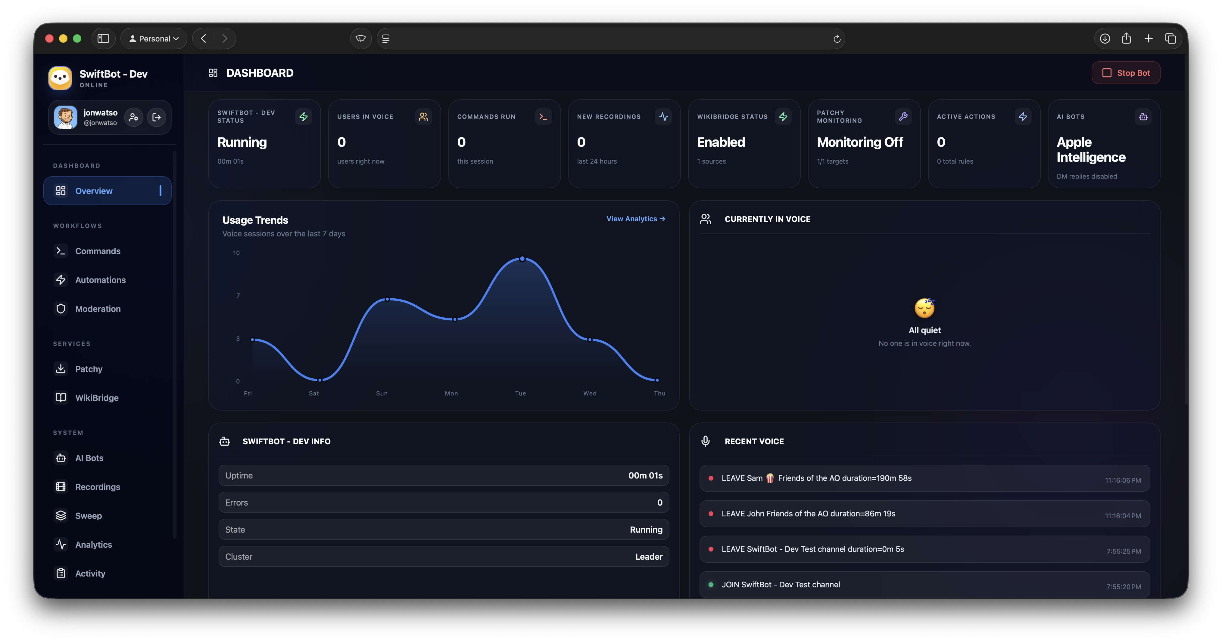 SwiftBot browser-based admin Web UI preview